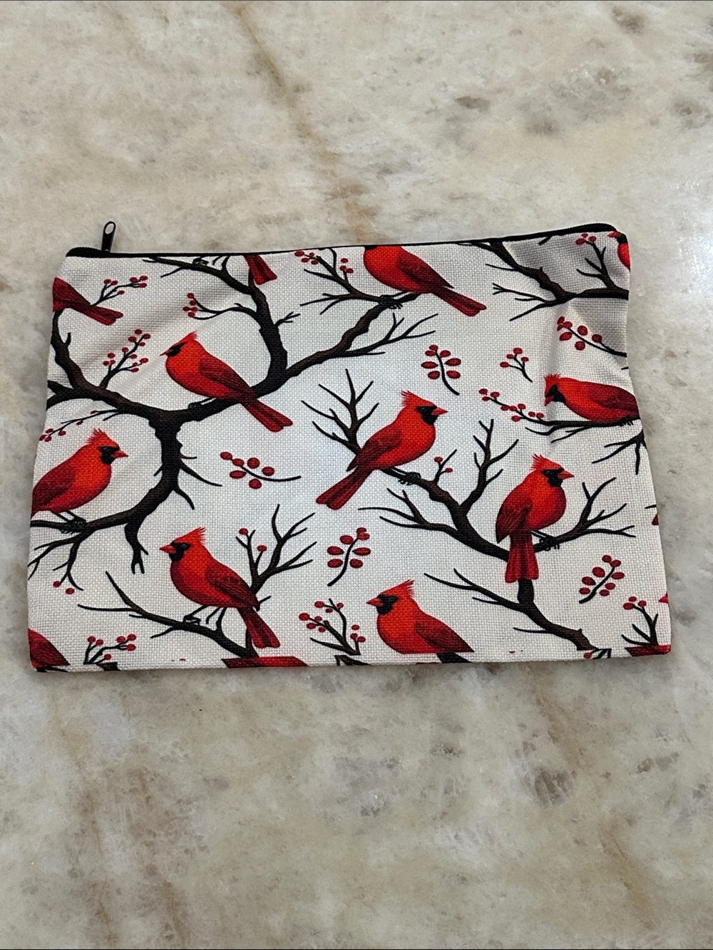 Cardinal Print Zipper Pouch - Red